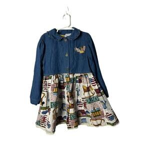 Bonjour sz 6X denim‎ tiered dress country school flag vintage